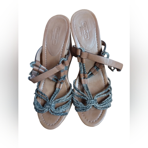 Coach Womens Strappy Brown Leather High Wedge Heels Platform Ankle Strap Size 7 - Picture 4 of 12
